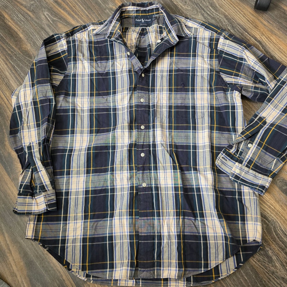Ralph Lauren Big Shirt‎ Men's L Plaid Button Down Long Sleeve Cotton Casual